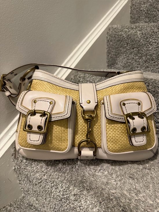 Coach Handbags - Coach Legacy Buckle Straw Shoulder Bag sold